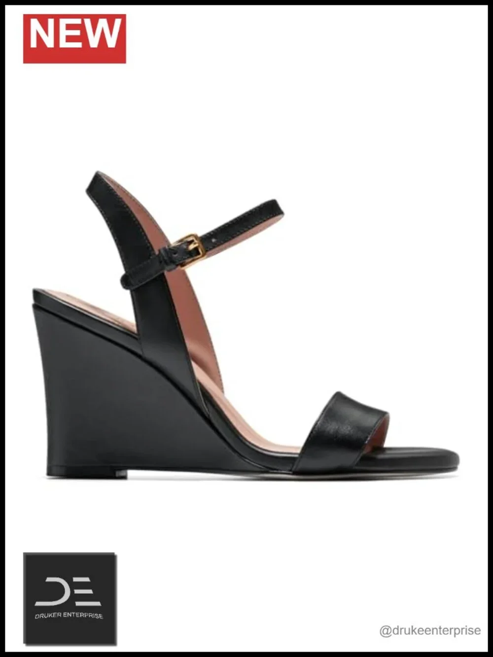 Women's Leather Wedge Sandals with Buckle Ankle Strap